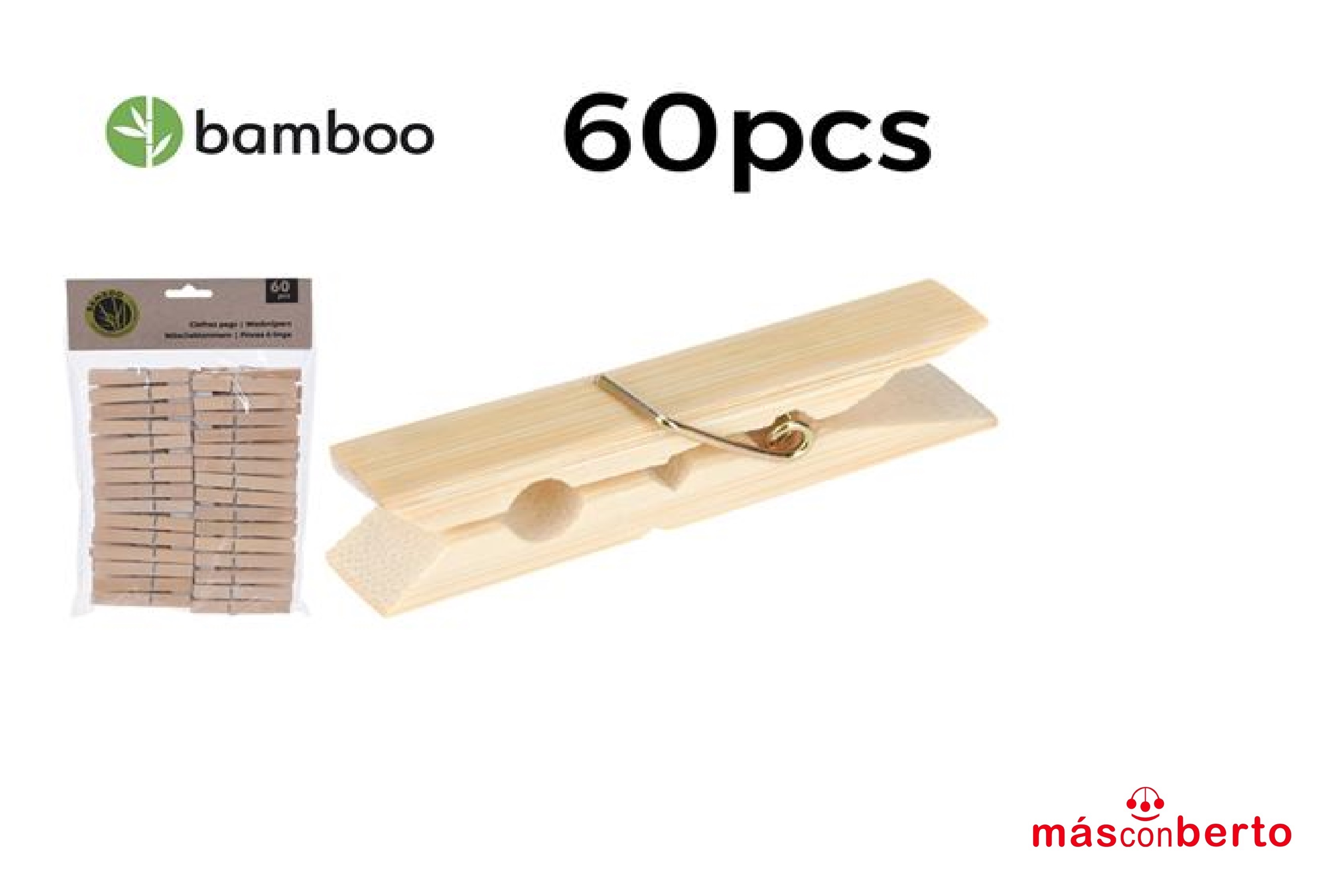 Bolsa 60 pinzas 10CM Bambú...