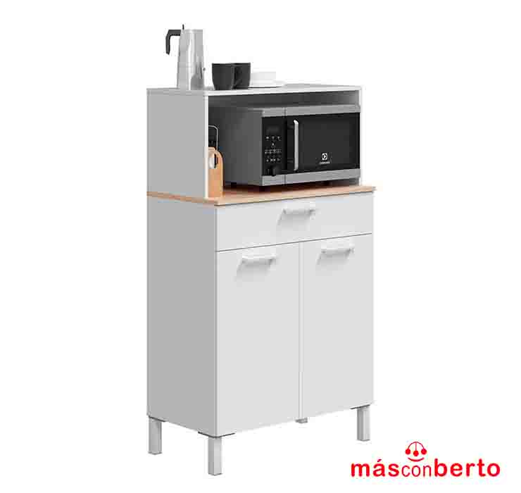 Mueble Auxiliar de Cocina Microondas Blanco/Roble